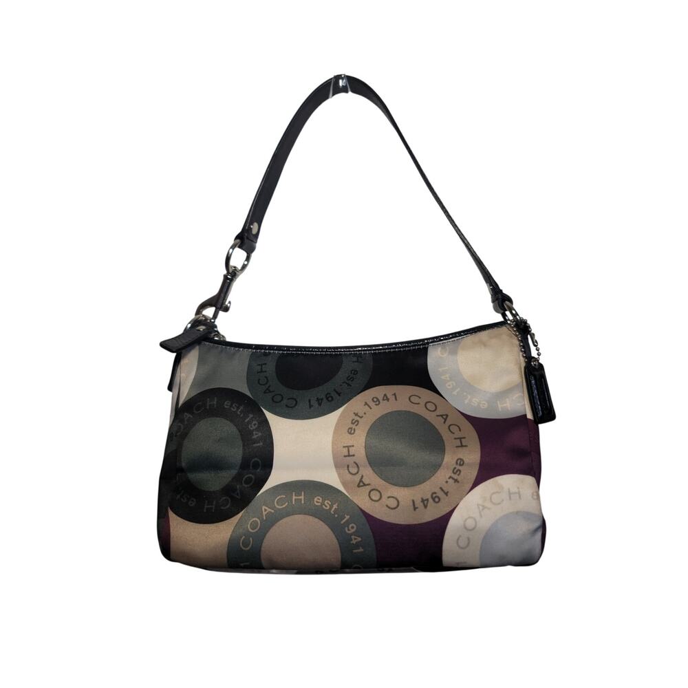 CoachY2K Scarf Print Satin Shoulder Mini Bag Black Purple